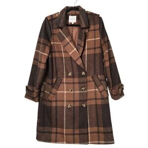 Gibson Latimer Coat Womens Small Brown Plaid Double Breasted Wool Blend Jacket